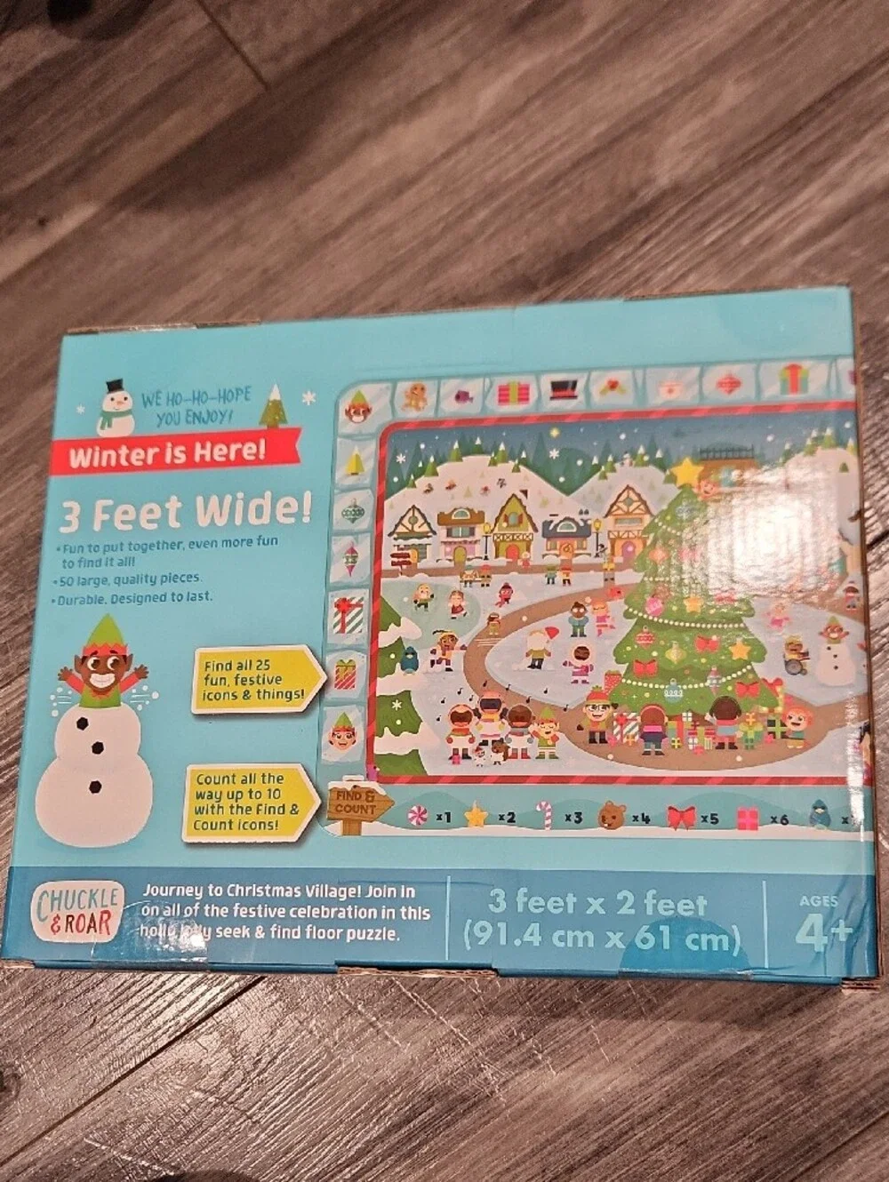 NWT Chuckle & Roar Blue Seek & Find Floor Puzzle - Holiday Scene (50 Pieces)